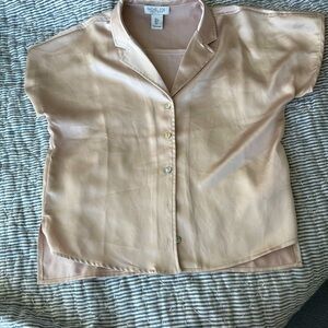 Rachel Zoe silky, beige, short sleeved blouse